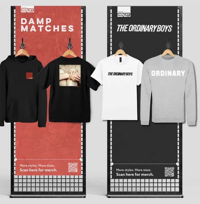 MerchyCart point of sale stands for Damp Matches and The Ordinary Boys