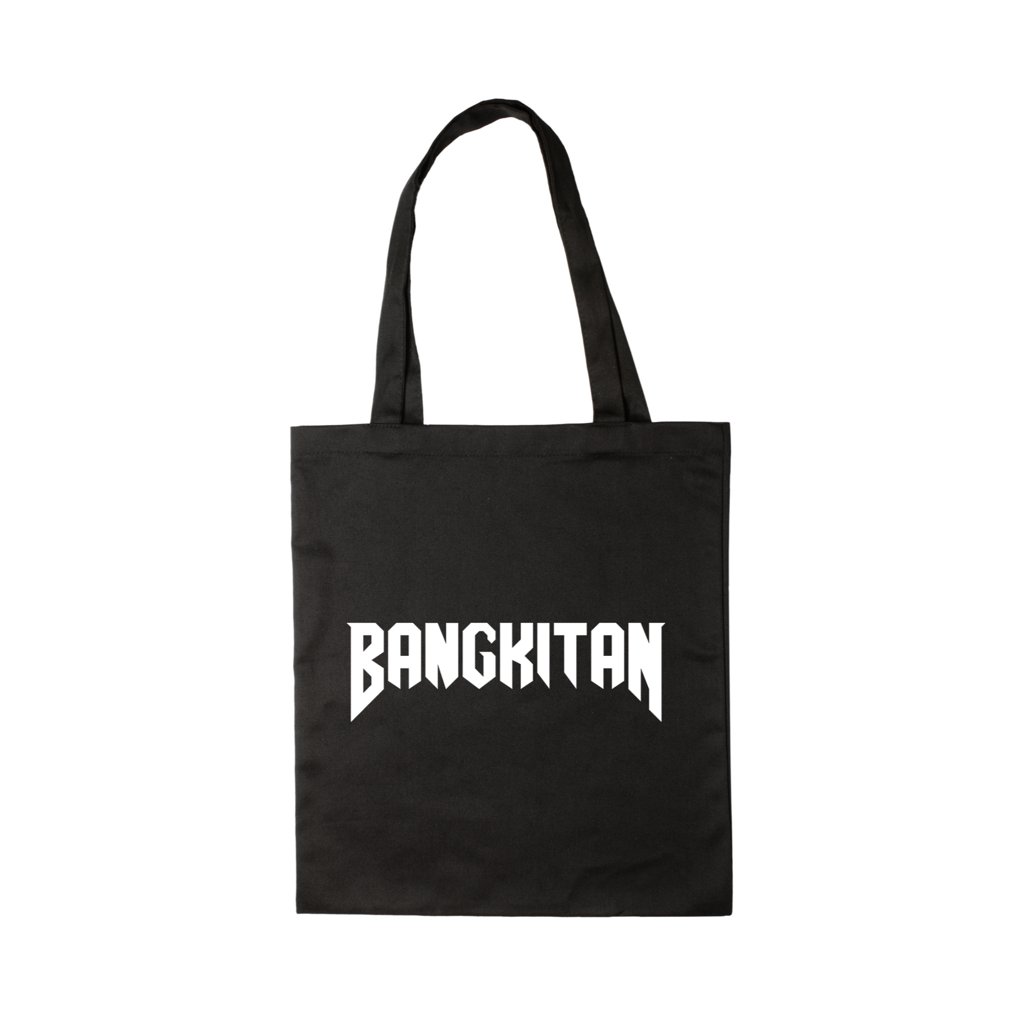 Black tote bag with 'BANGKITAN' text on a white background